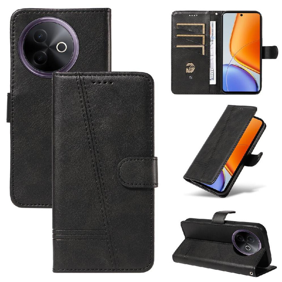 () Filp Case For Vivo Y39 5G Wallet Phone Case Detachable Bracelet With Credit Card Slot Pressed Pu Leather Black 764563367177