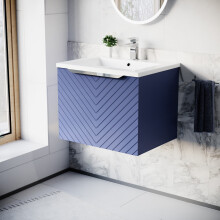 Nes Home 600mm Wall Hung Blue Drawers Basin Vanity Silver Handle