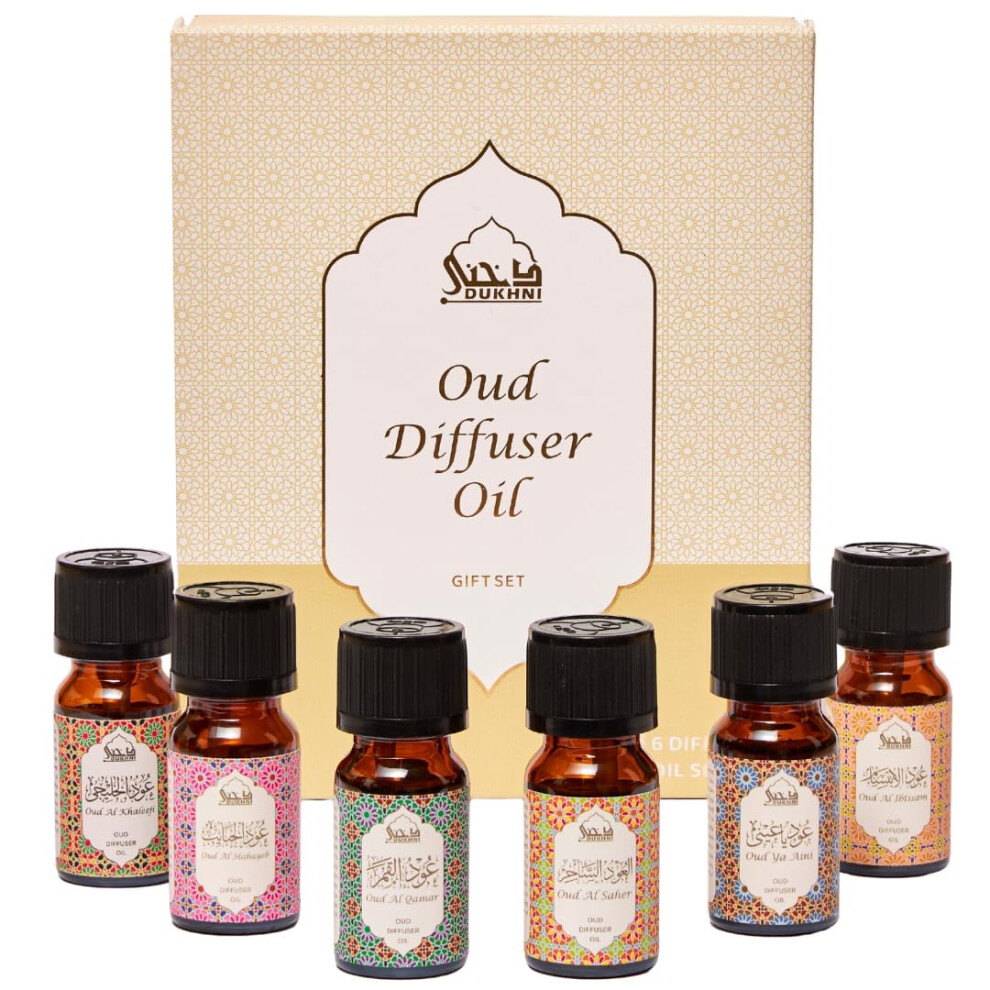 Oud Diffuser Oil, Essential Oil Gift Set By Dukhni | 6 X 10Ml Arabic Oil Gift Set For Diffuser & Humidifier | 100% Pure Halal Oudh Oils | Relax With H 8901362755831