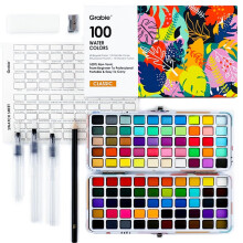 Grabie Watercolor Paint & Paint Material Set 100 Colors with Water Markers and Drawing Pencil, Ideal for Kids and Adults, Art Supplies, Perfect Kit