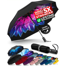 TUMELLA Strongest Windproof Travel Umbrella (Compact, Superior & Beautiful), Small Strong but Light Portable and Automatic Folding Rain Umbrella, Dura