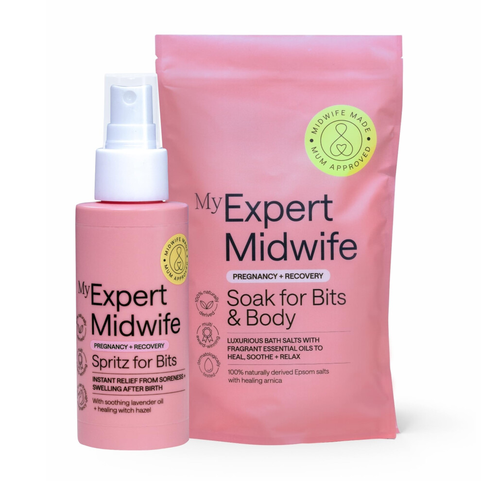 My Expert Midwife Birth Postnatal Recovery Essentials With Multi-Award-Winning Perineal Spray Spritz For Bits And Soak For Bits Bath Salts