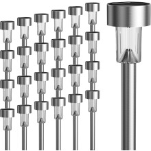 GIGALUMI Solar Lights Outdoor Garden Waterproof,24 Pack,Stainless Steel LED Solar Garden Lights for Patio, Lawn, Yard and Landscape Decor, Warm White
