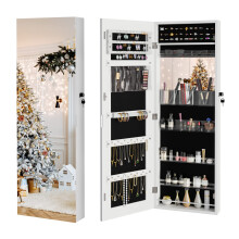 Dripex White Jewelry Organiser Mirror Wardrobe, Wall Mounted & Door Hanging Mirror, Lockable Jewelry Wardrobe with Large Storage