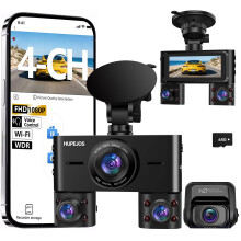 HUPEJOS 2K 4 Channel Dash Cam Front and Rear Inside, 360 View Car Camera, Dash Camera for Cars Built-in Wi-Fi, Dashcam with 64GB Card, Voice Control,