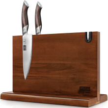 HOSHANHO Magnetic Knife Block 14 x 10 Inches, Double Sided Magnetic Knife Holder Rack for Kitchen Counter, Acacia Wood Magnetic Knife Storage Stand wi