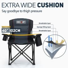 OVERMONT 204kg Oversized Camping Folding Chair for Adults with Cooler Bag & Carry Bag-Heavy Duty Lawn Chair with Cup Holder Support 450 LBS with High