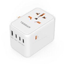 Universal Travel Adapter Worldwide, TESSAN 65W PD Fast Charger, International Plug Adaptor with 4 USB C 1 USB A Ports, Power Adapter for European USA