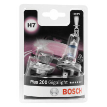 Bosch H7 (499) Plus 200 Gigalight Halogen Headlight Bulbs, 12 V 55 W, 200% more Light - Socket Type PX26d - Pack of 2 Replacement Car Light Bulbs