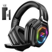Ozeino Wireless Gaming Headset, Compatible with PC Ps5 Ps4 Boasts 2.4GHz Lossless Audio, USB & Type-C, Flip Microphone and 40-Hr Battery - Suited for