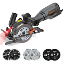 DOVAMAN Mini Circular Saw, 710W Circular Saw with Laser, 3500rpm, Metal Auxiliary Handle, Cutting Depth 43mm (90), 29mm (45), 6 Different Blades Ide