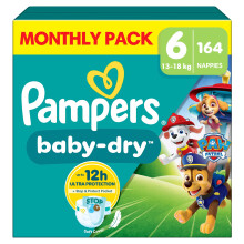 Pampers Baby-Dry Paw Patrol Edition Size 6, 164 Nappies, 13kg-18kg, Monthly Pack