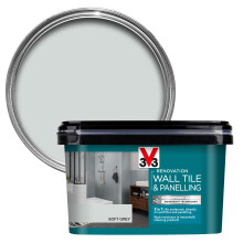 V33 Renovation Wall Tile & Panelling Paint - No Undercoat Needed - For High Moisture Surfaces - Resistant To Temperature Variations - Soft Grey Satin
