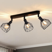ANWIO Spot Light Fittings Ceilings,Kitchen Lights Ceiling with E14 Base Metal Wire Cage,Adjustable Black 3 Way Spotlights Ceiling Light,Ceiling Lights