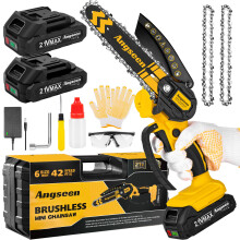 Brushless Mini Chainsaw Cordless 6 Inch, Electric Saw Battery Chainsaw Chain Saws with 2 2.0Ah Battery and 2 Super Chains, Small Chainsaw Power Tools