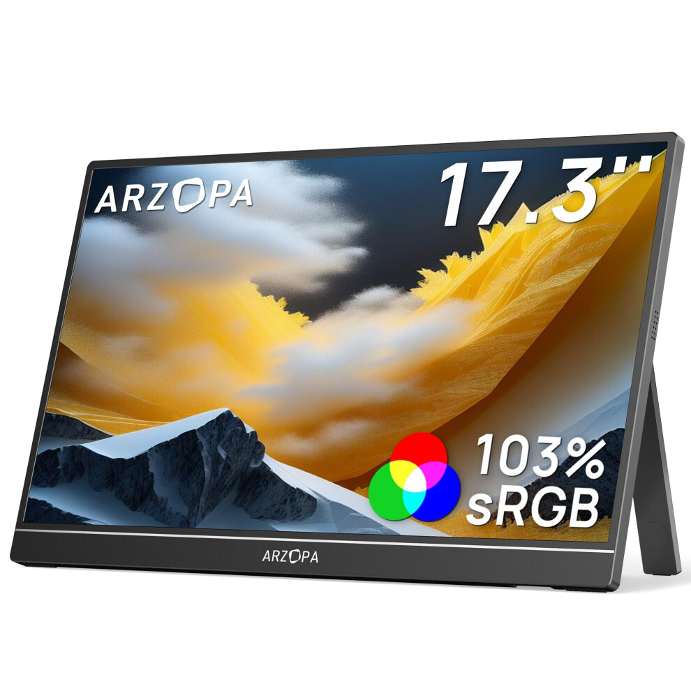 Arzopa 17.3 Inch Big Portable Monitor, 19201080 Fhd Hdr Ips Kickstand Monitor For Laptop, Hdmi Usb C External Second Screen For Pc/Mac/Ps3/4/5/Xbox ( 761086187039