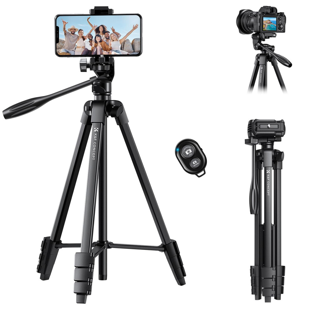 K&F Concept B174a1 Lightweight Tripod For Camera Phone | 60 Inch Tripod For Smartphone With Phone Holder, Travel Stand For Camera With Cold Shoe, Bluetooth Remote S174a1 - Image 2