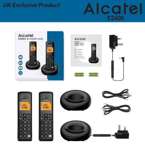 Alcatel ALCATEL E260 SVoice Duo - DECT Cordless Phone with Answering Machine - Compact Design - Large Backlit Display - Handsfree - Unwanted Call Blocking - 2 2