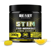 Beast Stim Pre Workout Powder - 30 Servings - Gym Supplements for Men and Women 390g - Beta Alanine Preworkout - Lemon Sherbet