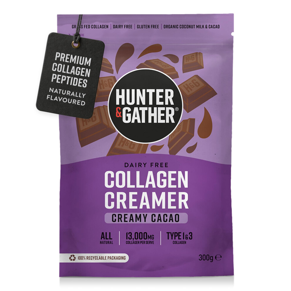 Hunter & Gather Collagen Creamer For Coffee I Creamy Cacao I 300G I Grass Fed Type 1 & Type 3 Bovine Collagen Peptides I Dairy Free I 13,000Mg Per Ser