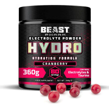 Beast Hydro Electrolytes Powder - 60 Servings Keto Hydration Drinks with Potassium Supplement - 360g, Cranberry