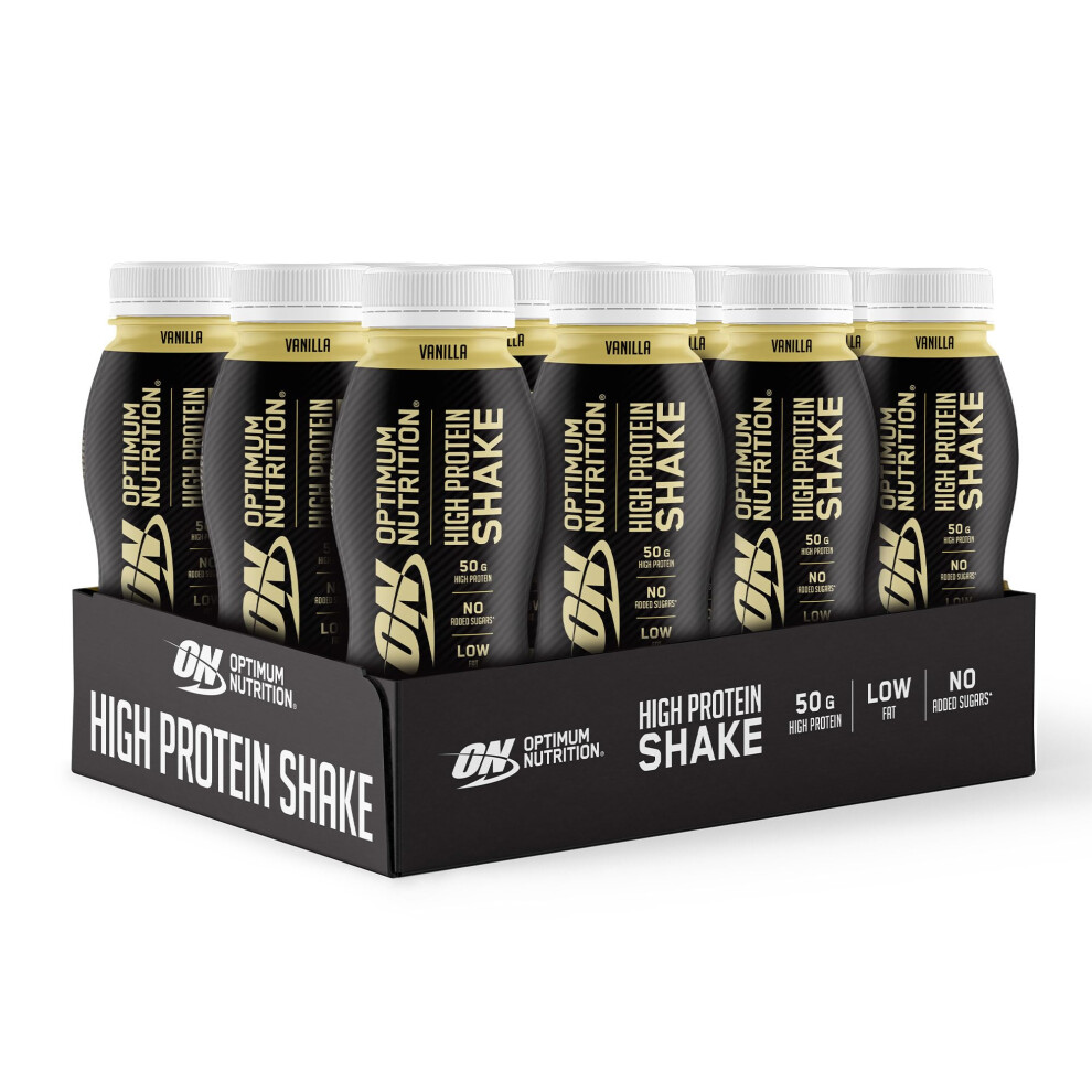 Optimum Nutrition On High Protein Shake Bottles, Ready To Drink Healthy Snacks, No Added Sugars, Low Fat, Post Workout Snack For Men And Women, Vanilla Flavour, 12X500
