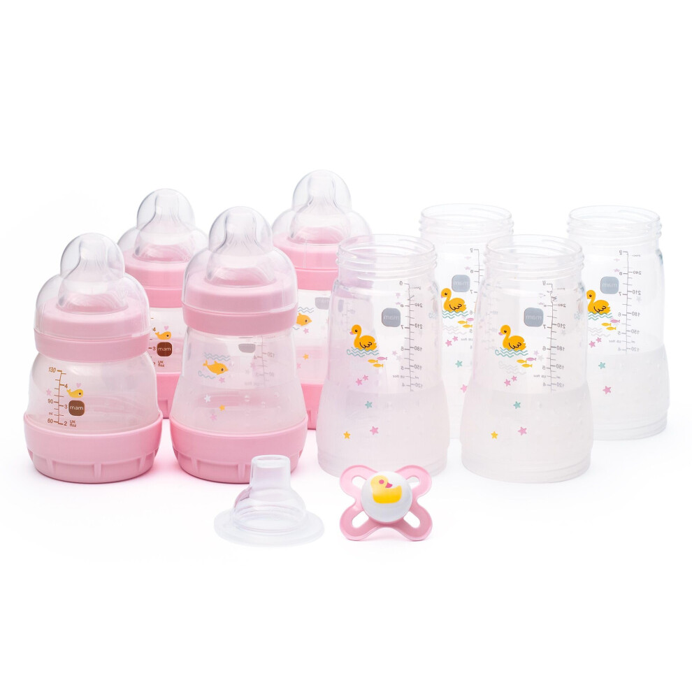 Mam Easy Start Anti-Colic Bottle Starter Set | Includes 4X Feeding Bottles And Original Start 0-2 Month Soother | Self-Sterilising | Baby Gift Set