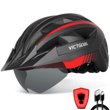 Victgoal Bike Helmet with USB Rechargeable LED Light Removable Magnetic Goggles Visor Breathable MTB Mountain Bicycle Helmet for Unisex Men Women Adju