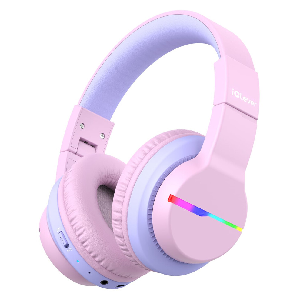 Photos - Headphones iClever Bluetooth Kids , BTH12 Colorful LED Lights Kids Wireless  Over Ear with 74/85/94dB Volume Limite