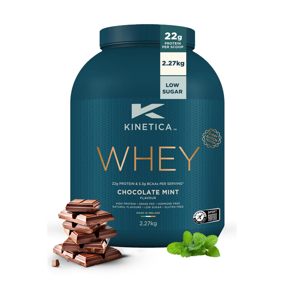 Kinetica Sports Whey Protein Powder - Chocolate Mint, 2.27 Kg, 76 Servings | 23G Protein, 5.5G Bcaa Amino Acid & 4.32G Glutamine | Recovery Shake For