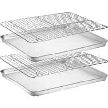 Baking Sheet & Rack [2 Sheet + 2 Rack], Stainless Steel Cookie Pan with Cooling Rack, Checkered Baking Sheet, Oven Safe Baking, Non Toxic, Heavy Duty,