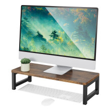 Wood Vintage Monitor Stand Holder, PC Laptop Computer Screen Riser, Desktop Storage Organiser Shelf for Home or Office, 55 x 23 x 14cm, Dark Brown
