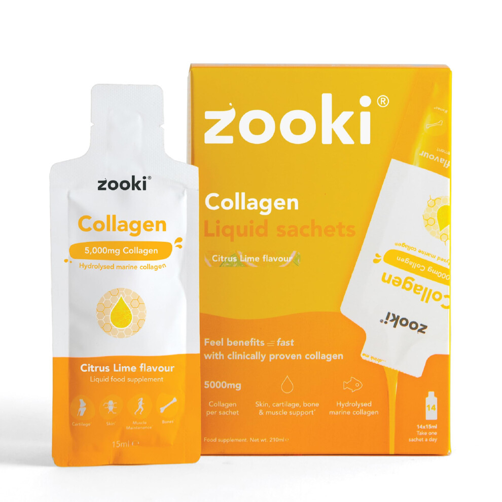 Zooki 5000Mg Marine Collagen Liquid Sachets | Hydrolysed Marine Collagen Peptides | Support Skin, Hair, Nails, Joints, Bones & Muscles | (Citrus Lime