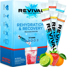 Revival Rapid Rehydration Electrolytes Powder - High Strength Vitamin C, B1, B3, B5, B12 Supplement Sachet Drink, Effervescent Electrolyte Hydration T