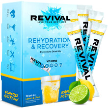 Revival Rapid Rehydration Sachets Electrolytes Powder High Strength Vitamin C, B1, B3, B5, B12 Supplement Sachet Energy Drink, Effervescent Electrolyt