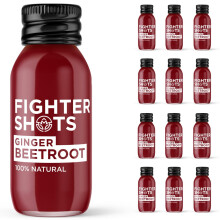 Fighter Shots Ginger + Beetroot (12x60ml) | 100% Natural | Perfect Morning/Post Workout Pick Me Up | No Preservatives | Fresh & Fiery Beetroot and Gin