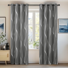 Deconovo Blackout Curtains for Living Room 52 x 84 Inch, Eyelet Curtains Thermal Insulated Silver Wave Line Foil Printed Curtains, Light Grey, 2 Panel
