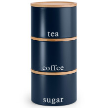 EHC Tea, Coffee, Sugar, Canister Set, Set of 3 Stackable Airtight Food Storage Easy to Open Storage Canisters Jars Tin, Navy Blue
