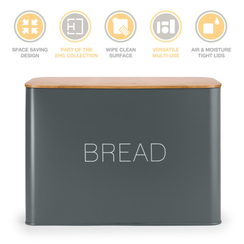 EHC Bread Bin, Bread Bins for Kitchen, Bread Tin, Large Bread Bin food Storage, Grey 1