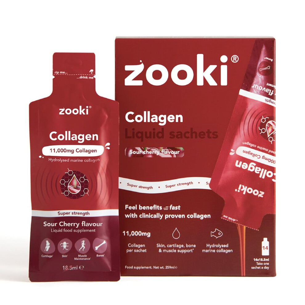 Zooki 11,000Mg Super Strength Marine Collagen Liquid Sachets | Hydrolysed Peptides | Ultimate Skin, Hair, Nails, Joints, Bones & Muscles Support (Sour