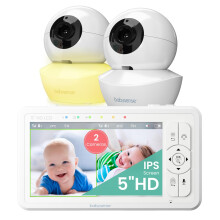 Babysense 5" HD Split-Screen Baby Monitor, Video Baby Monitor with Camera and Audio, Two HD Cameras 720p, Night Light, 300m Range, Two-Way Audio, 4x Z