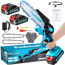 Mini Chainsaw-6 Inch Brushless Motor Cordless Chainsaw with 2 Battery & 2 Chains, Small Battery-Powered Electric Chain Saw with Safety Lock for Tree