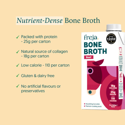 Freja Beef Bone Broth  GrassFed  Collagen Protein  Amino Acids  Low Ca 2