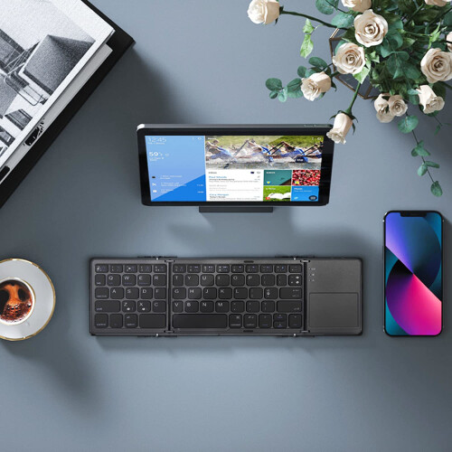 Bluetooth Foldable Keyboard, Slim and Compact Energy-saving Wireless Keyboard with Touchpad for Apple MacBook/iMac/MacBook Pro/Air/Mac 1