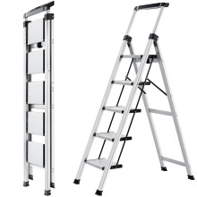 XinSunho Step Ladder 5 Step, Aluminum Folding Step Stool with Retractable Handgrip & Removable Tool Tray, Lightweight Stepladders for High Closet, 330