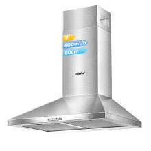 COMFEE' 60 cm Chimney Cooker Hood Stainless Steel Extractor Hood with LED and Recirculating & Ducting System Wall Mounted Range Hood 600 mm Extractor