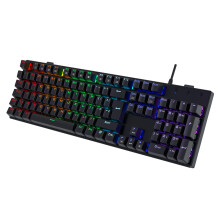 Mechanical Gaming Keyboard,RGB 104 Keys Ultra-Slim Rainbow LED Backlit USB Wired Keyboard with Blue Switches,Durable ABS Keycaps/Anti-Ghosting/Spill-
