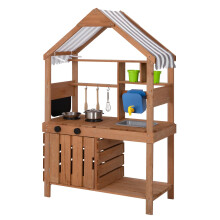 OOOK Mud Kitchen for Kids Outdoor, Kids Kitchen Playset with Canopy, Gardening Tools, Chalkboard, Flower Pot, Cookingware, Removable Water Tank, for B