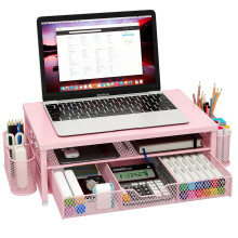 Monitor Stand Riser Metal, Office Desk riser with shelf Organizer, Office Organization ,Desk Organizer with Drawer and Pen Holder, 2-Tier Computer Sta