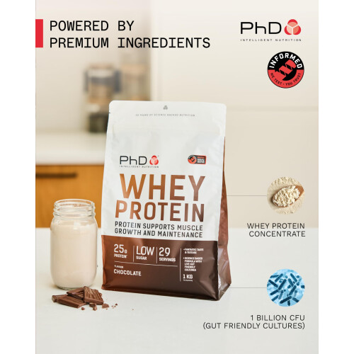 PhD Whey Protein Powder - High Protein Shake with Bacillus Coagulans - Supports 2
